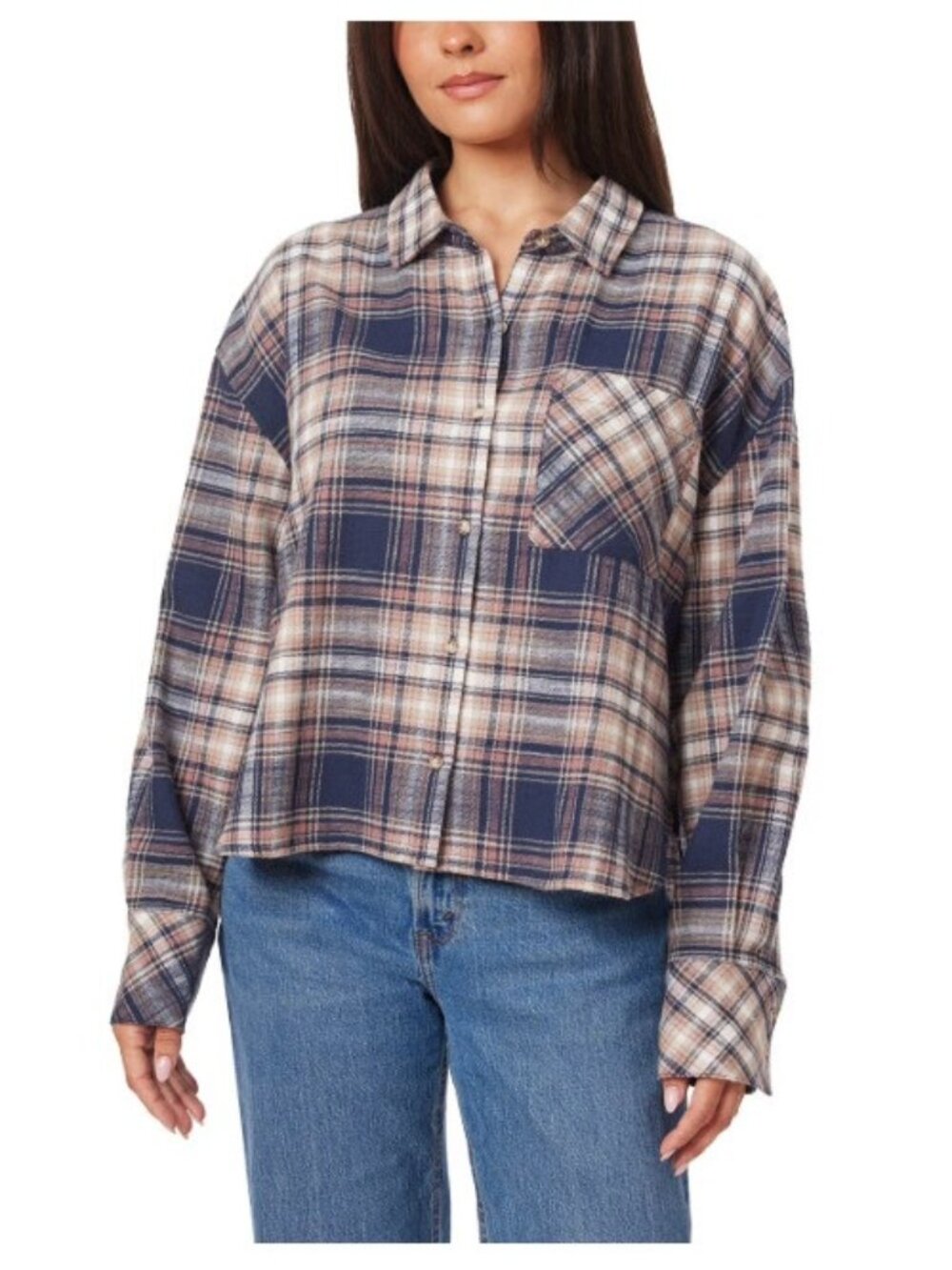 Scotch & Soda Button Up Brushed Cotton Collared Flannel Cropped Top-Med.-NWT